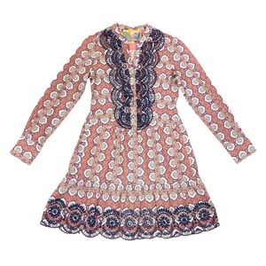 Highly Preppy Long Sleeve Floral Tiered Embroidered Mini Dress Women's Small